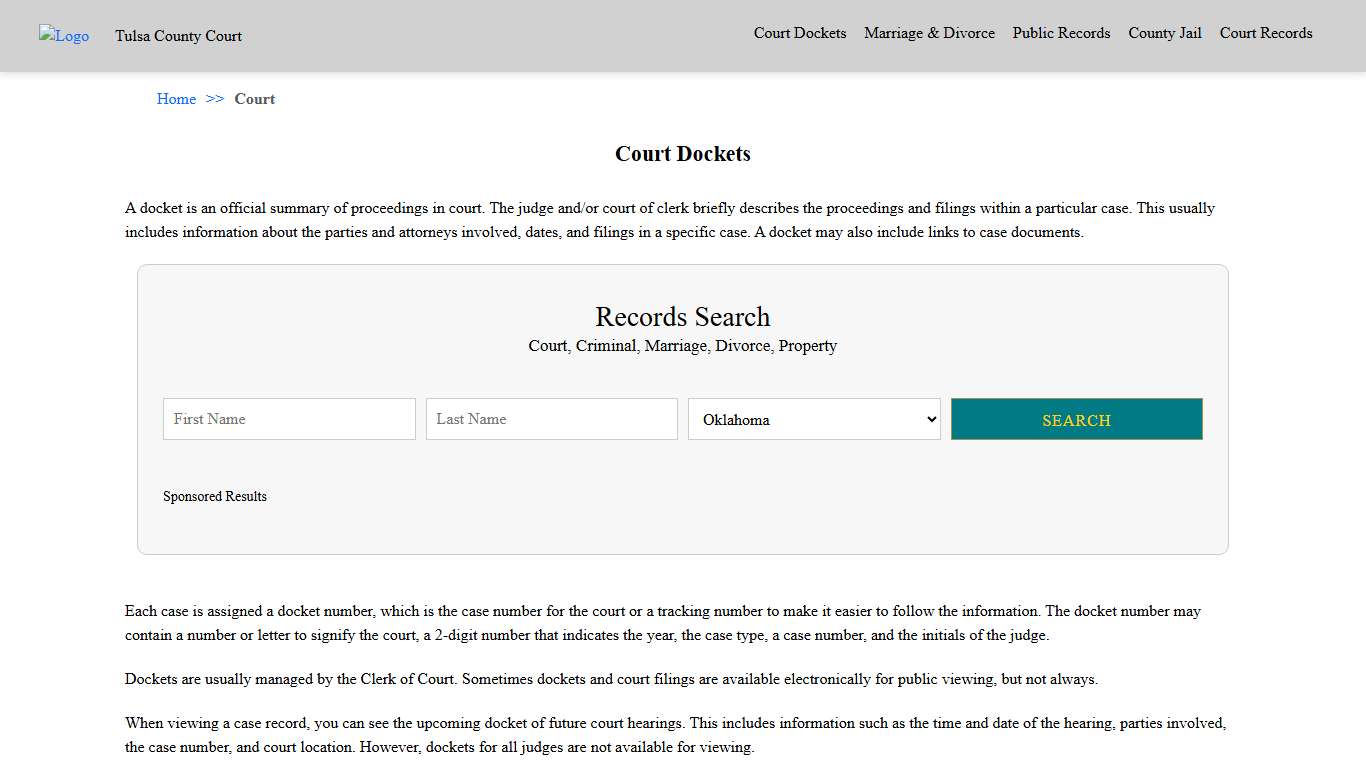 Court Dockets Tulsa County Court