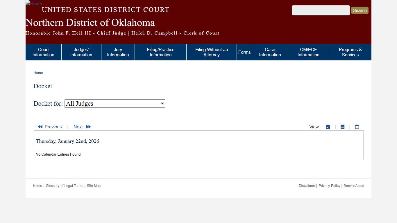 Docket Northern District of Oklahoma United States District Court